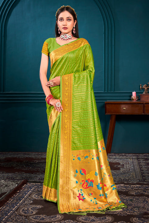 Deeva Sarees Light Green Paithani Silk Saree